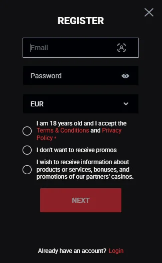1 Schritt Registrierung Cobra Casino